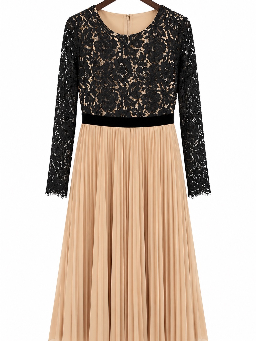 Rachel Parcell Black Lace & Beige Pleated Midi Dress